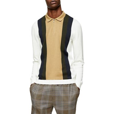 Topman Stripe Zip Polo Sweater, Ivory