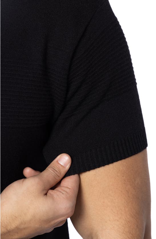 Spring + Mercer Ottoman Accent Short Sleeve Half-zip Sweater In Black