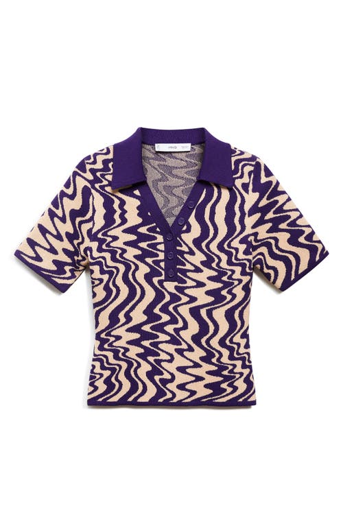 Mango Wavy Short Sleeve Polo Sweater In Medium Purple