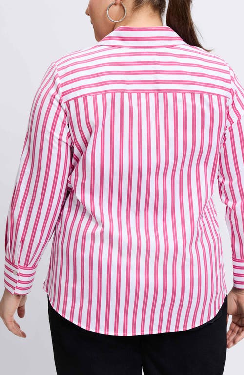 Shop Foxcroft Mary Stripe Stretch Button-up Shirt In Ruby Pink/white