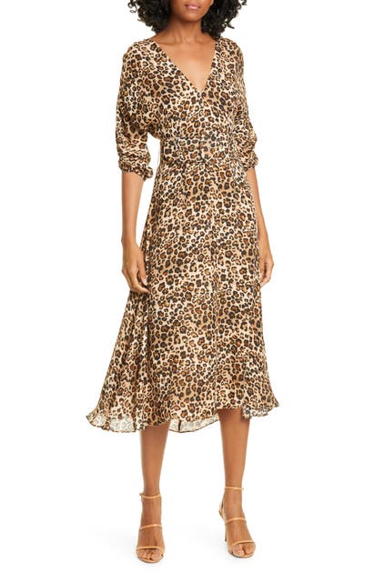 Nicholas Leopard Print Belted Silk Midi Dress | ModeSens