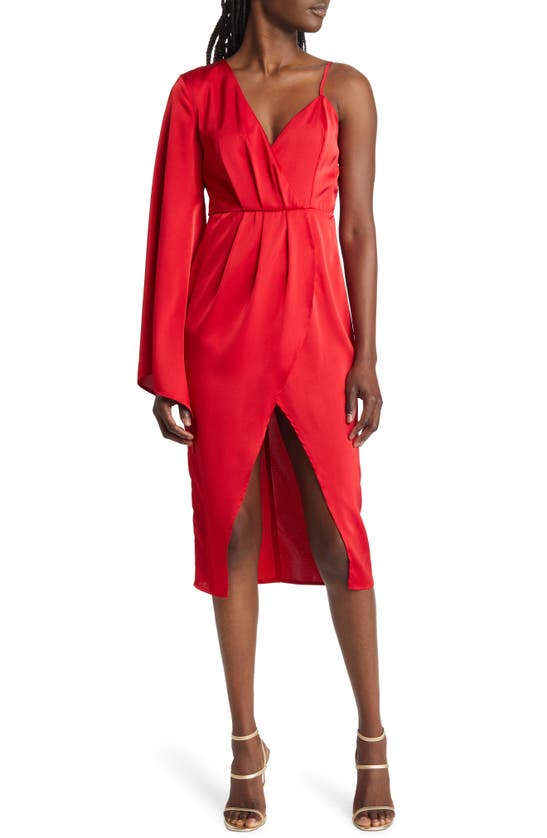 Area Stars Asymmetric Satin Cocktail Dress In Red