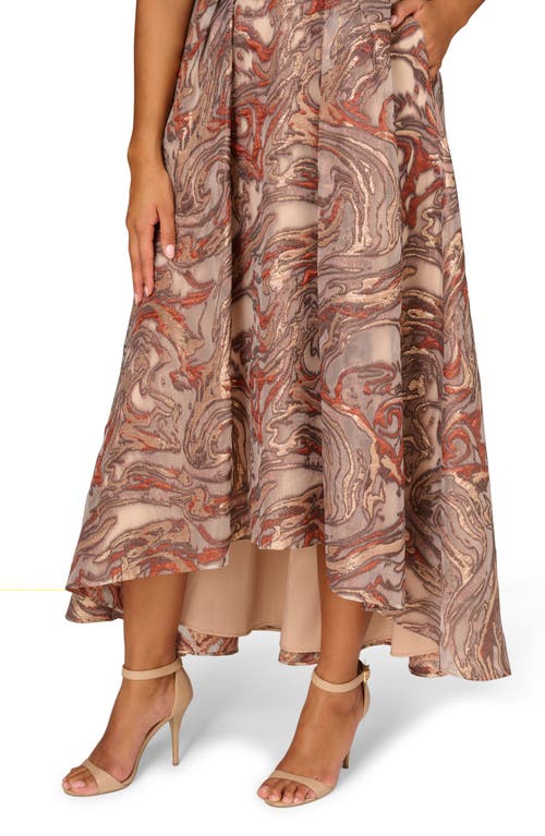 Shop Aidan Mattox By Adrianna Papell Metallic Organza Jacquard One-shoulder High-low Gown In Rust Multi