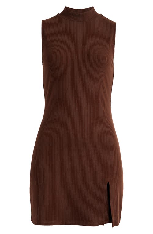 Reformation Skylar Mock Neck Rib Minidress In Cafe