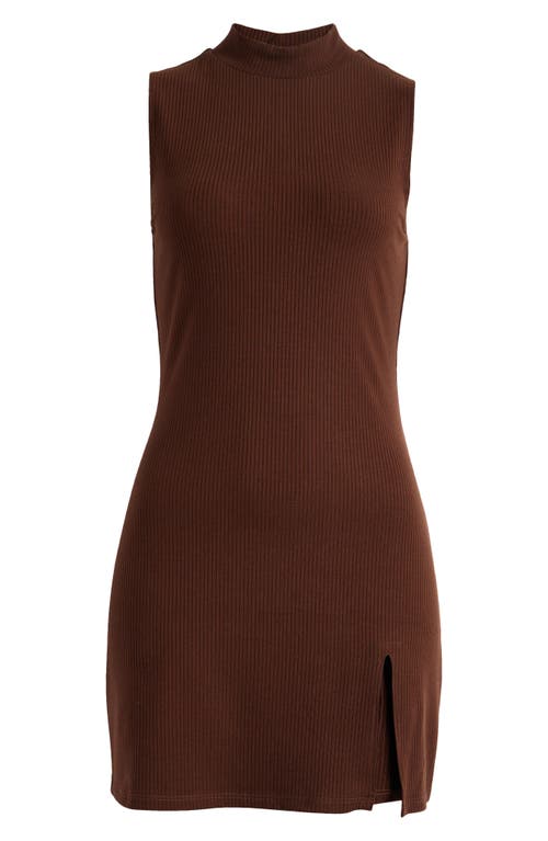 Shop Reformation Skylar Mock Neck Rib Minidress In Cafe