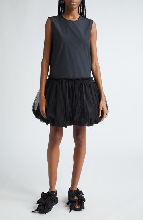 renaissance renaissance Romeo Mixed Media Bubble Hem Minidress in Black at Nordstrom, Size 4 Us