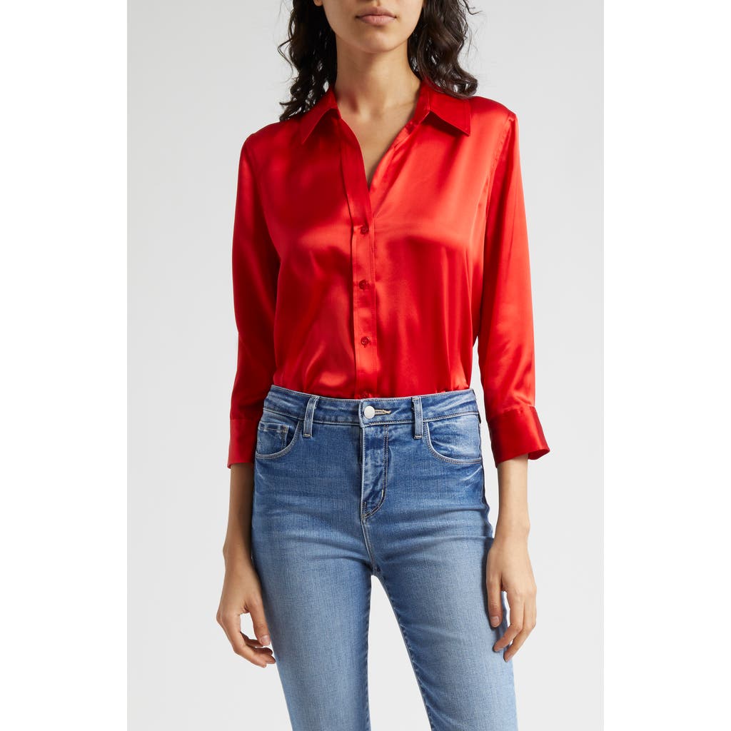 L'agence Dani Silk Blouse In High Risk Red