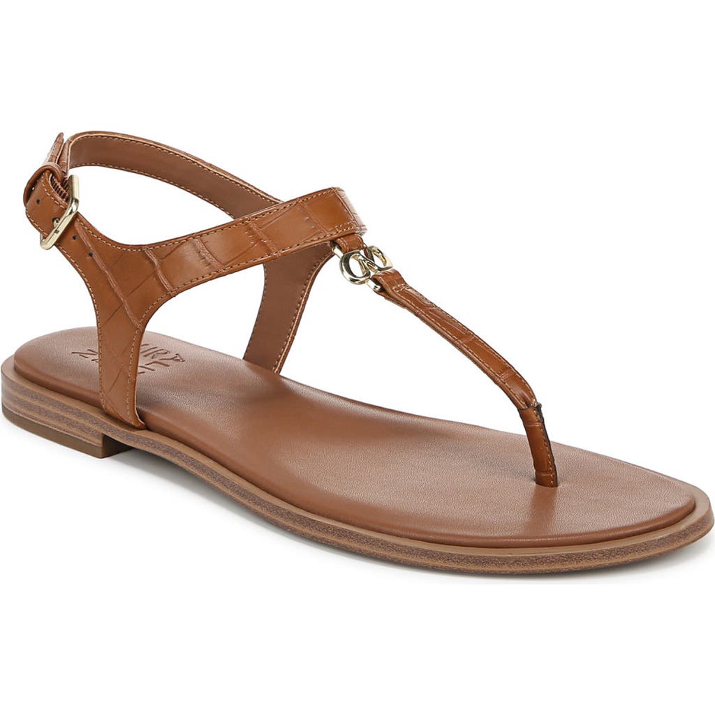 Naturalizer Lizzi T-strap Flat Sandals In English Tea Croco