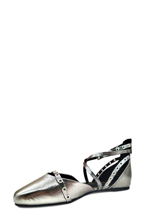 Kenneth Cole Mason Strappy Metallic Stud Flat In Pewter