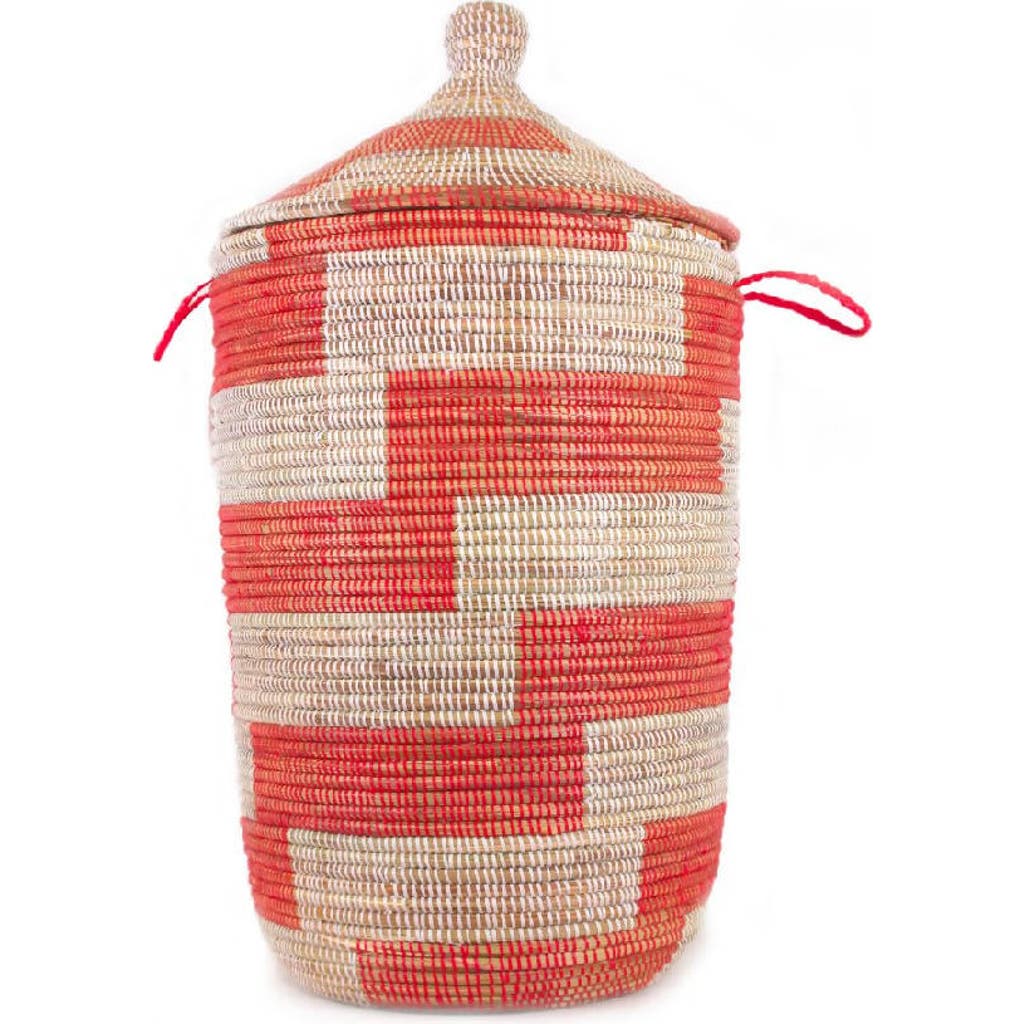 Mbare Dou Lid Storage Basket Stripe Red In Red Stripe