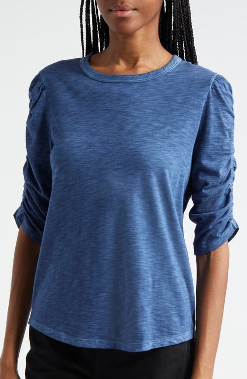 Shop Veronica Beard Waldorf Ruched Sleeve Pima Cotton T-shirt In Blue Stone