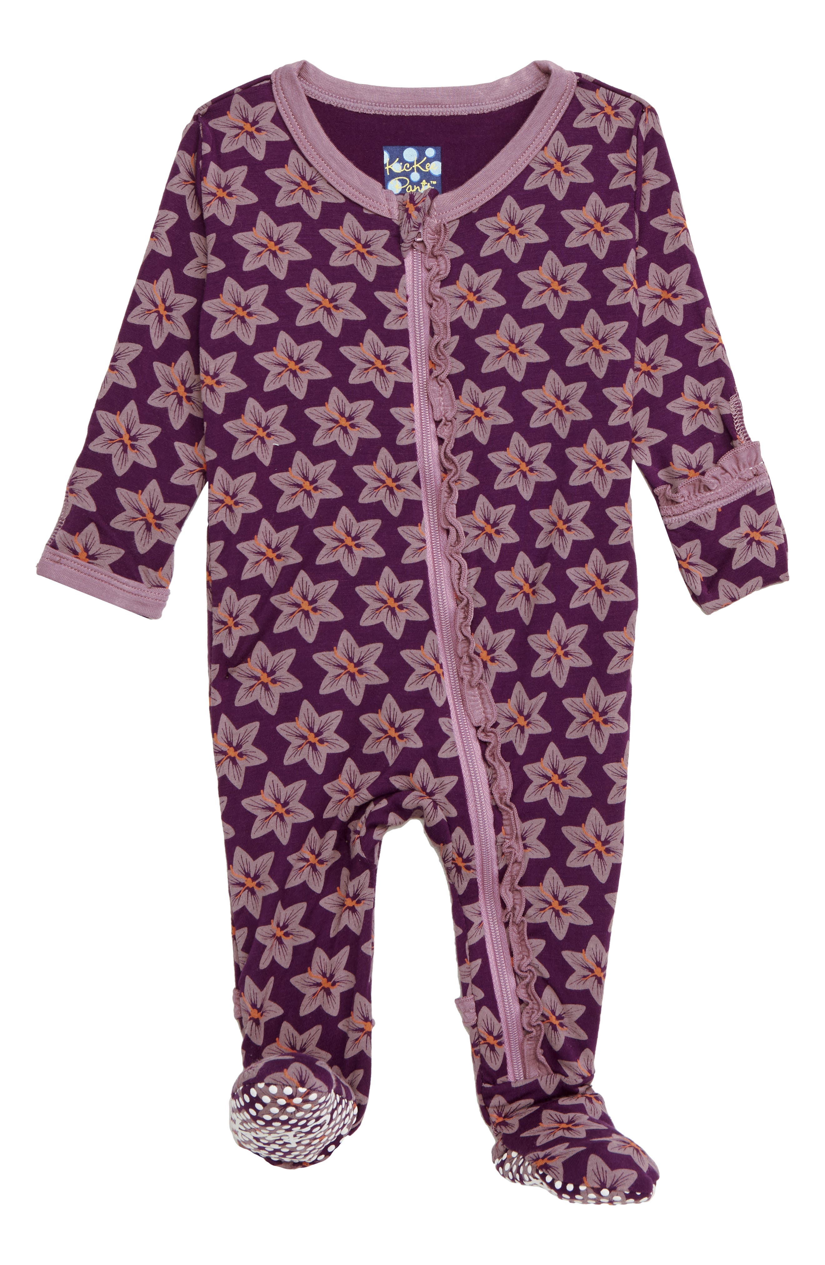 Kickee Pants Flower Print Ruffle Zip Footie (Baby) Nordstrom