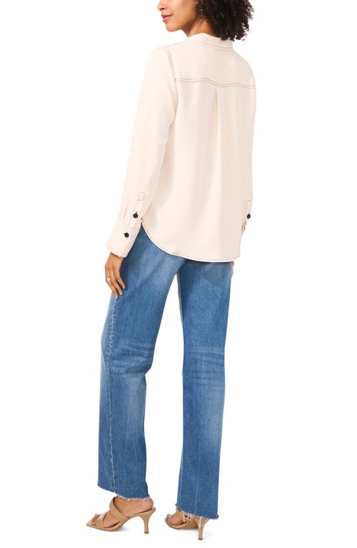 Shop Vince Camuto Topstitch Utility Button-up Shirt In Soft Cream