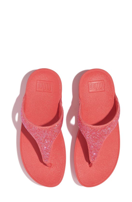 Shop Fitflop Lulu Embellished Flip Flop In Rosy Coral