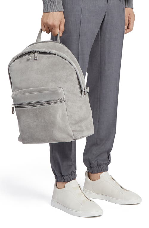 Suede Backpack in Light Grey