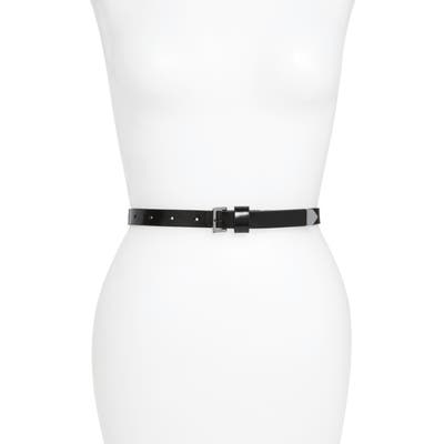 Allsaints Metal Tip Leather Belt, Black/ Shiny Nickel