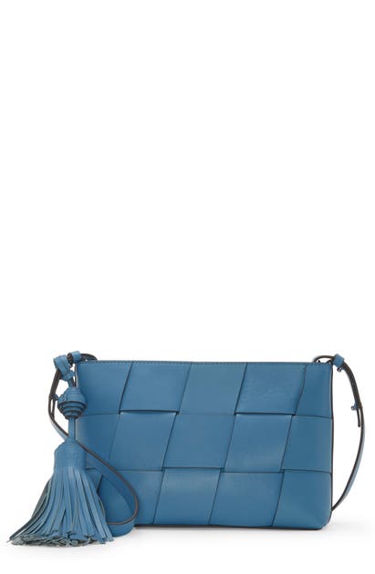 Vince Camuto Josy Woven Leather Crossbody Bag In Blue Isle
