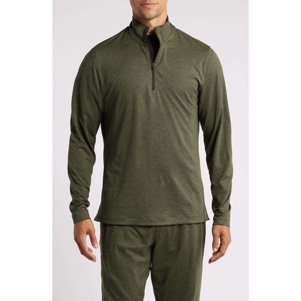 Zella Restore Soft Quarter Zip Pullover In Olive Night