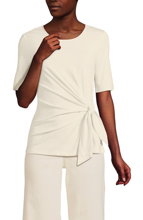 Shop Lands' End Lightweight Jersey Tie Front Top In Fresh Ivory