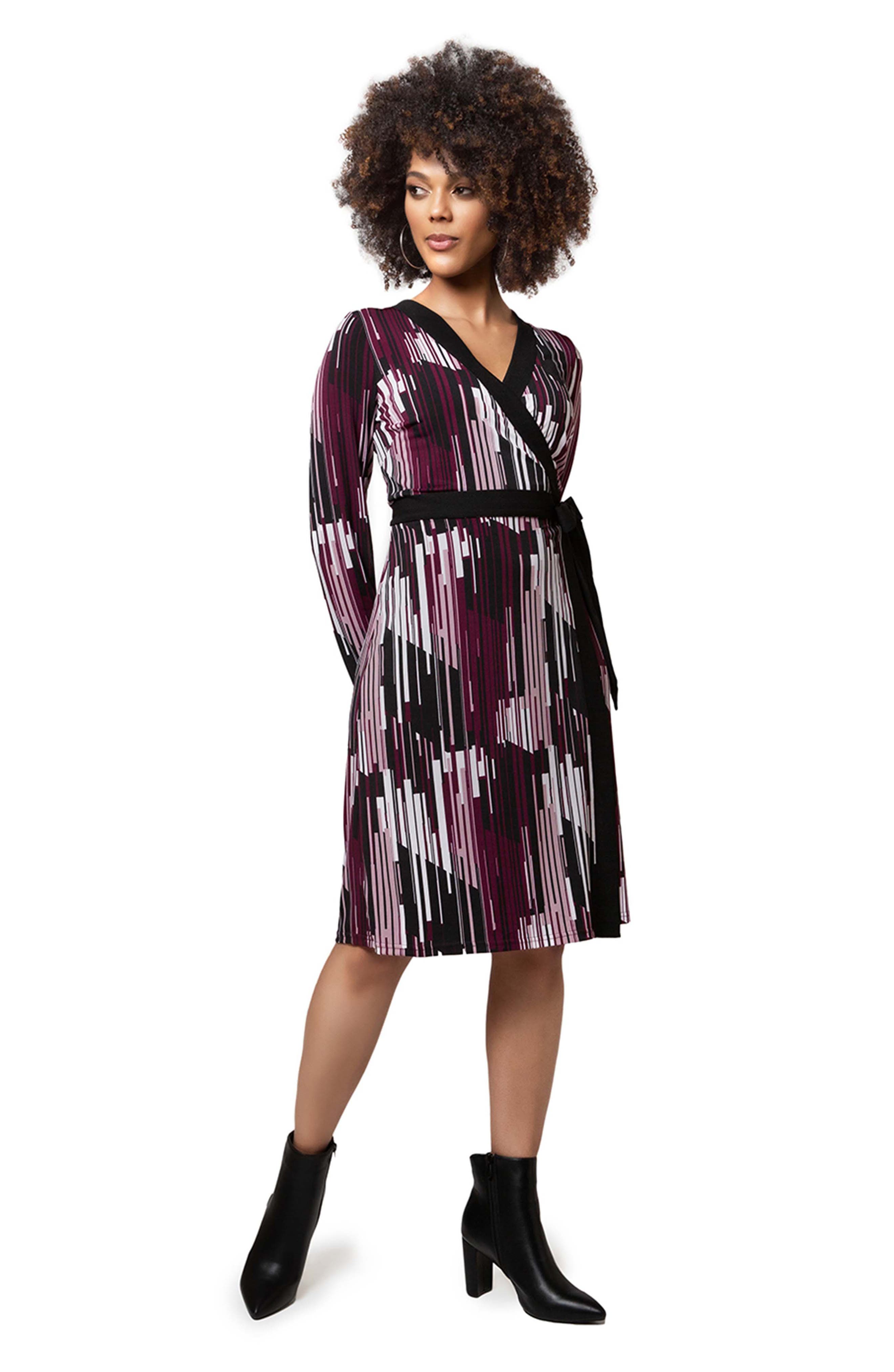 Leota Kara Sequin Long Sleeve Faux Wrap Dress in Mosaic Purple Potion