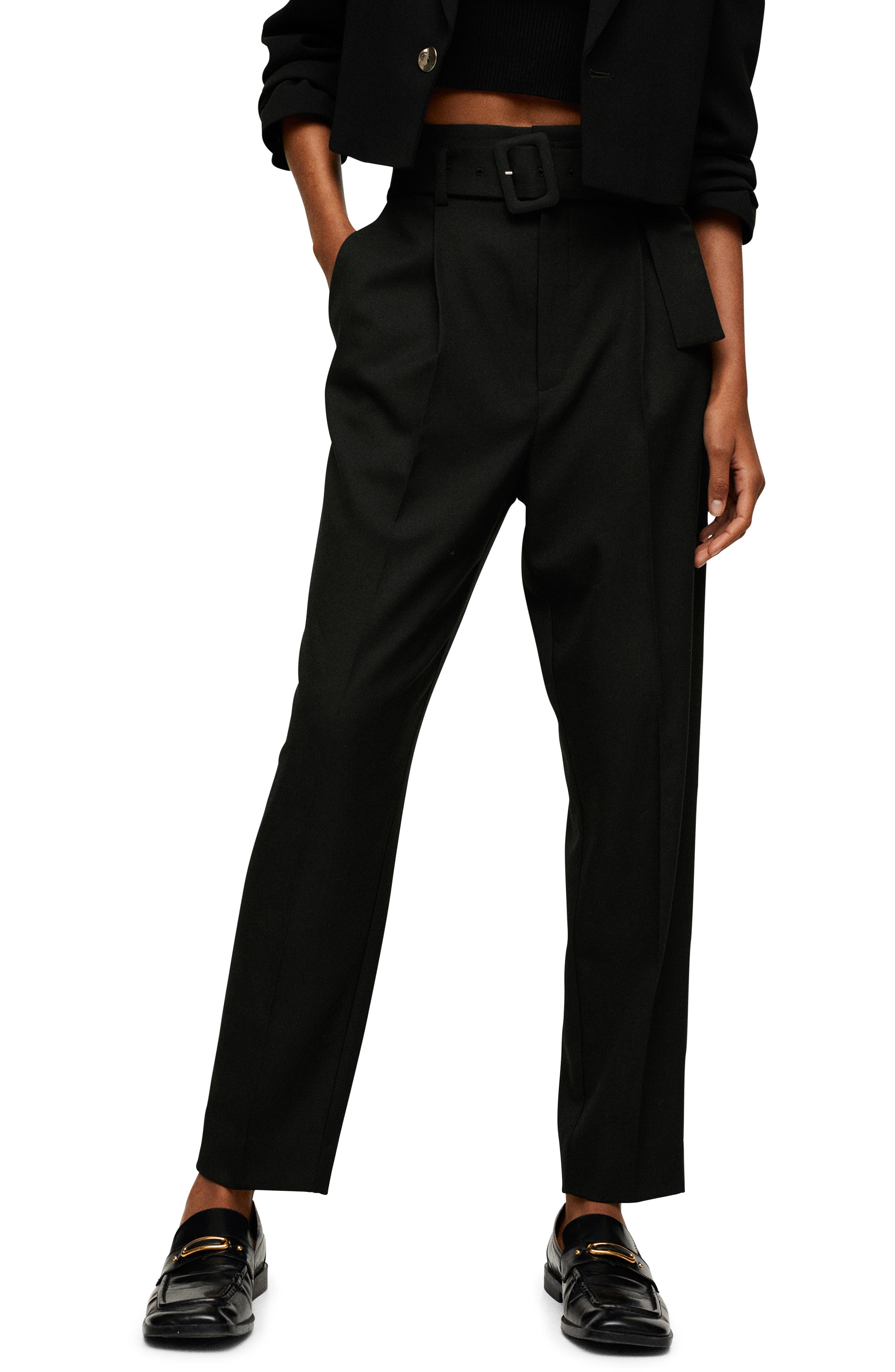 MANGO Belted Straight Leg Pants | Nordstrom