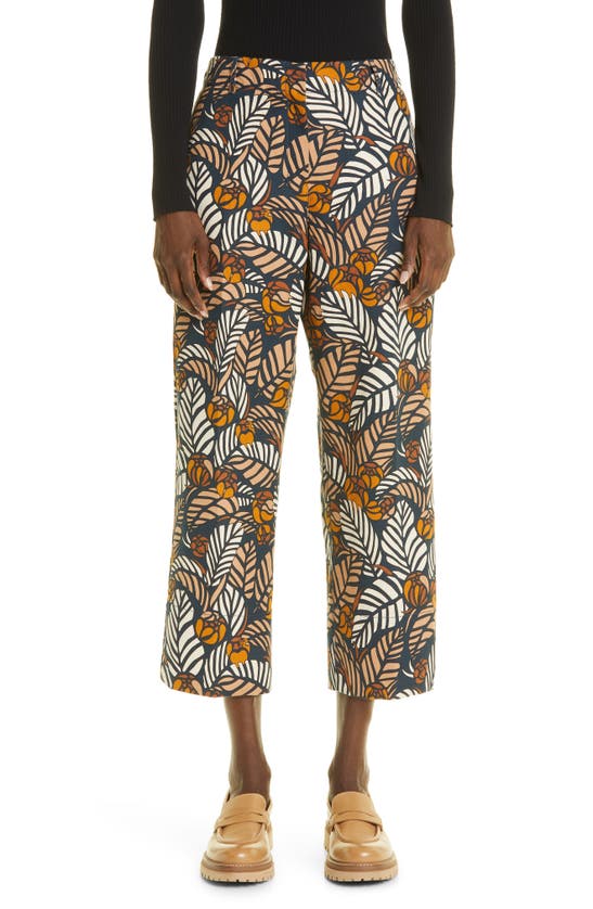 MAX MARA ARIZONA FLORAL CROP STRAIGHT LEG COTTON & LINEN TROUSERS