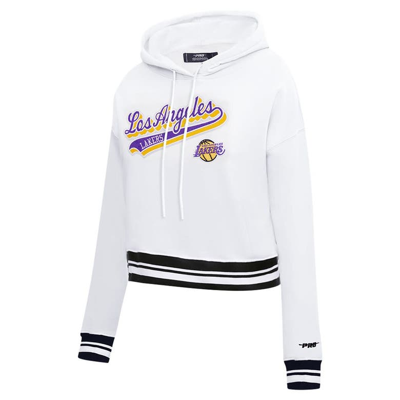 Shop Pro Standard White Los Angeles Lakers Script Tail Cropped Pullover Hoodie