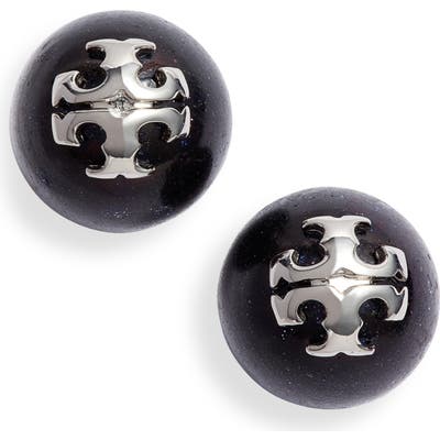 Tory Burch Logo Semiprecious Stone Stud Earrings