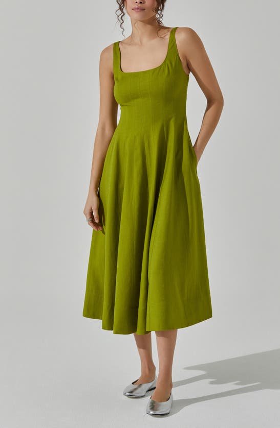 Shop Astr The Label Square Neck Midi Dress In Green