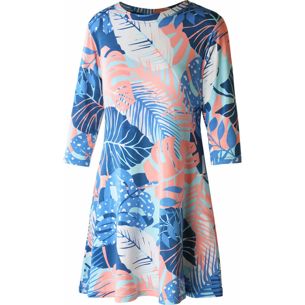 Uv Skinz 3/4 Sleeve Swing Dress In Ocean Botanical