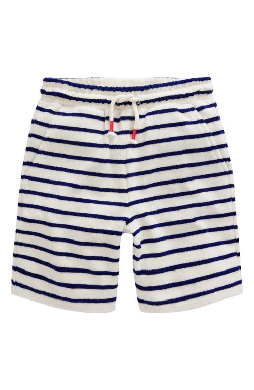 Mini Boden Kids' Stripe Appliqué Shark Terry Cloth Shorts Greek Blue/Ivory at Nordstrom,