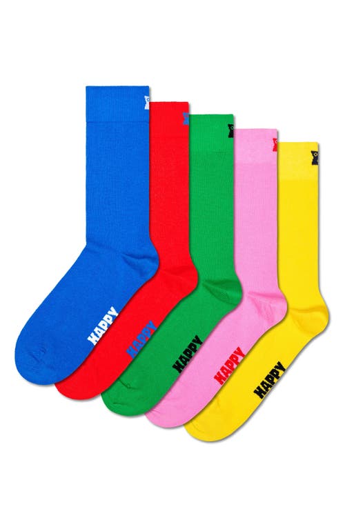 Happy Socks Solid Assorted 5-pack Crew Socks In Blue Multi
