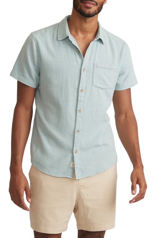 Classic Selvage Short Sleeve Stretch Cotton Button-Up Shirt in Pale Blue