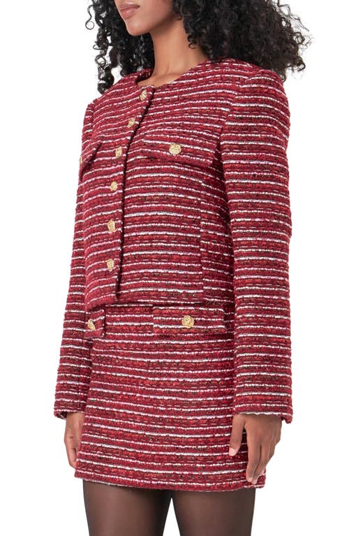 Shop Endless Rose Stripe Tweed Jacket In Cranberry