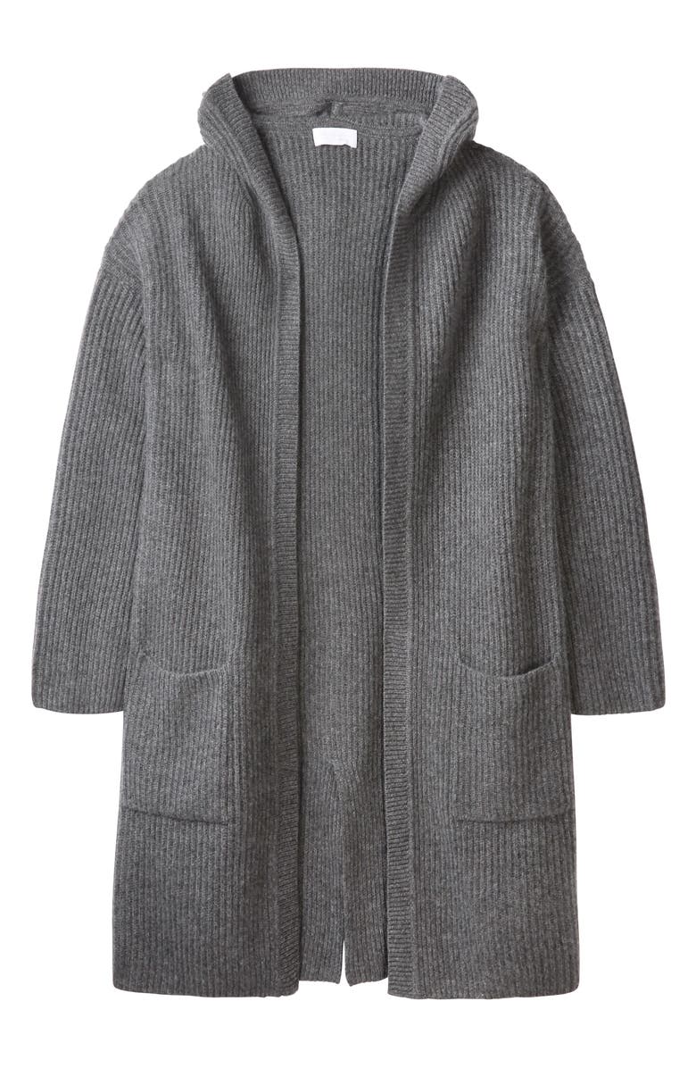 The White Company Brushed Cashmere Hooded Ribbed Open Cardigan | Nordstrom