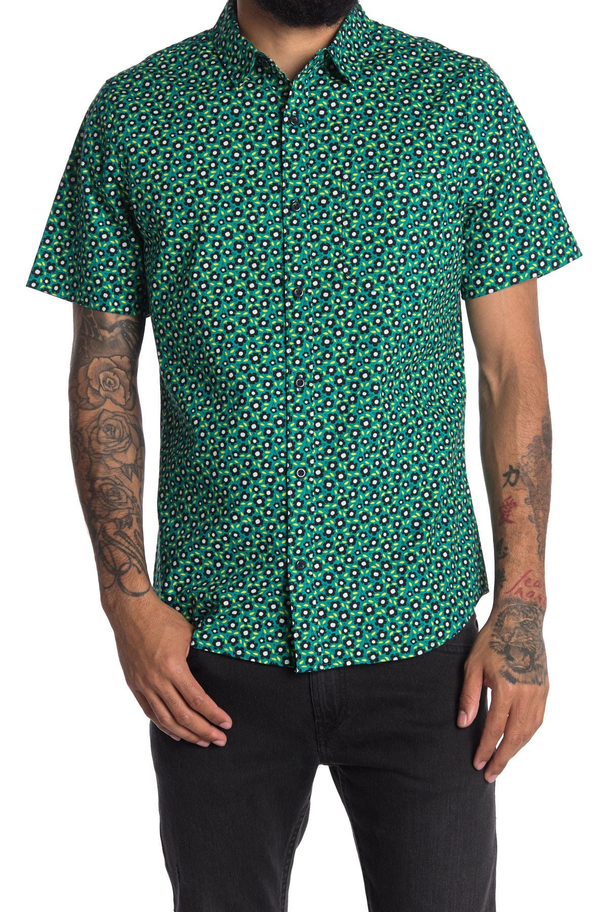Abound Mini Print Regular Fit Shirt In Turquoise/aqua1