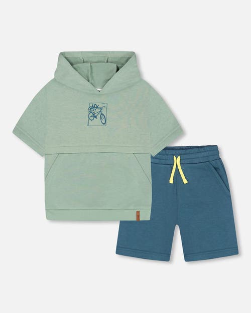 Deux Par Deux Little Boy's French Terry Hooded Top And Short Set Green at Nordstrom, Size 4T