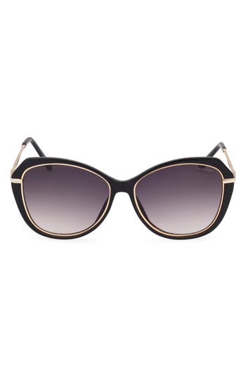 Shop Kenneth Cole 57mm Gradient Geometric Sunglasses In Shiny Black/gradient Smoke