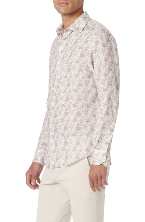 Bugatchi Axel Shaped Fit Floral Linen Button-up Shirt In Caramel