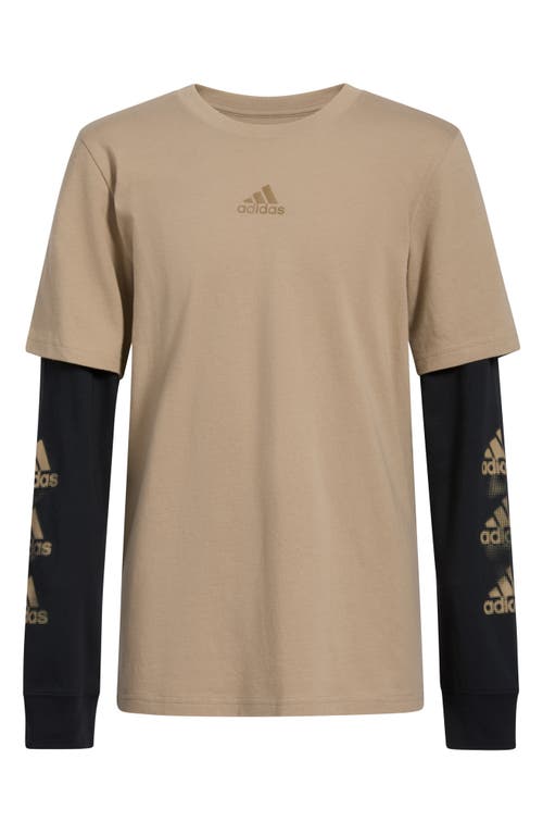 Shop Adidas Originals Adidas Kids' Stacked Logo Layered Long Sleeve Graphic T-shirt In Brown