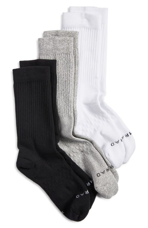 3-Pack Cotton Blend Crew Socks in Black/Grey/White