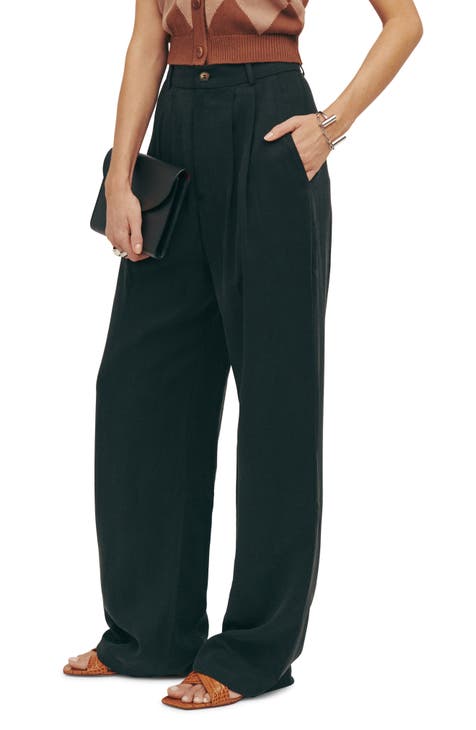 Hooever Womens Casual High Waisted Wide Leg Pants Button Up Straight Leg  Trousers