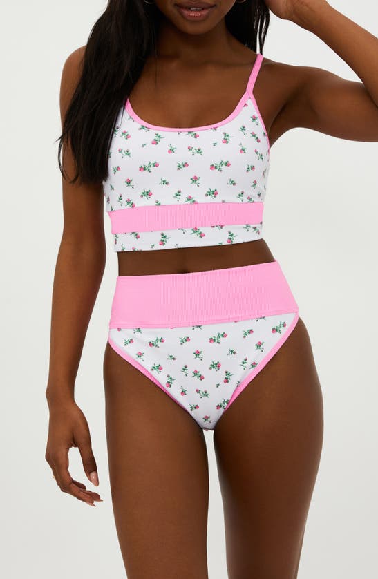 Shop Beach Riot Emmy Floral Colorblock High Waist Bikini Bottoms In Peony Blossom Colorblock