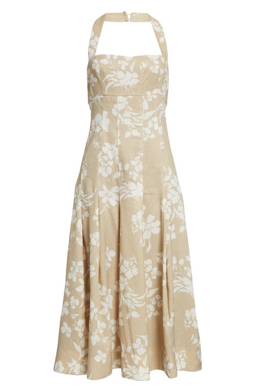 Shop Veronica Beard Amalia Floral Cotton Blend Halter Dress In Stone Khaki/off White