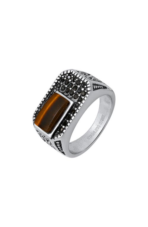 Shop Hmy Jewelry Tiger's Eye & Cz Ring In Brown/silver