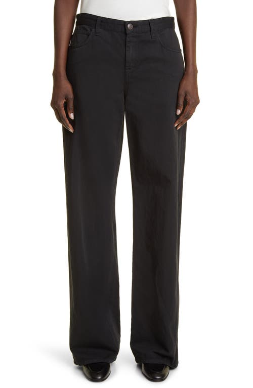 The Row Eglitta Relaxed Wide Leg Cotton & Linen Jeans in Black at Nordstrom, Size 10