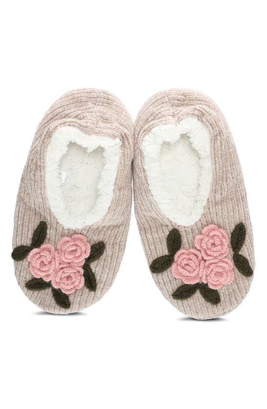 Shop Memoi Coming Up Roses Faux Shearling Lined Slipper Socks In Taupe