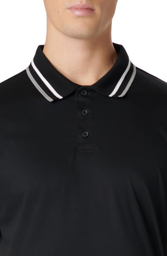 Shop Bugatchi Tipped Short Sleeve Cotton Polo In Black