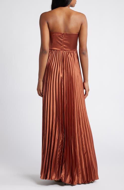 Lulus Perfected Elegance Mauve Satin Pleated Strapless Maxi Dress In Mauve Brown