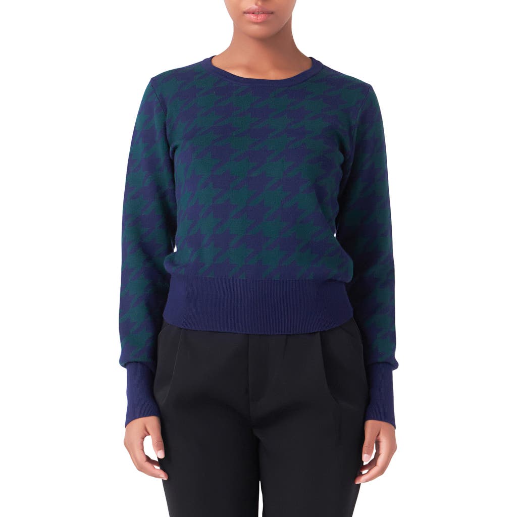 Endless Rose Houndstooth Sweater In Green/navy